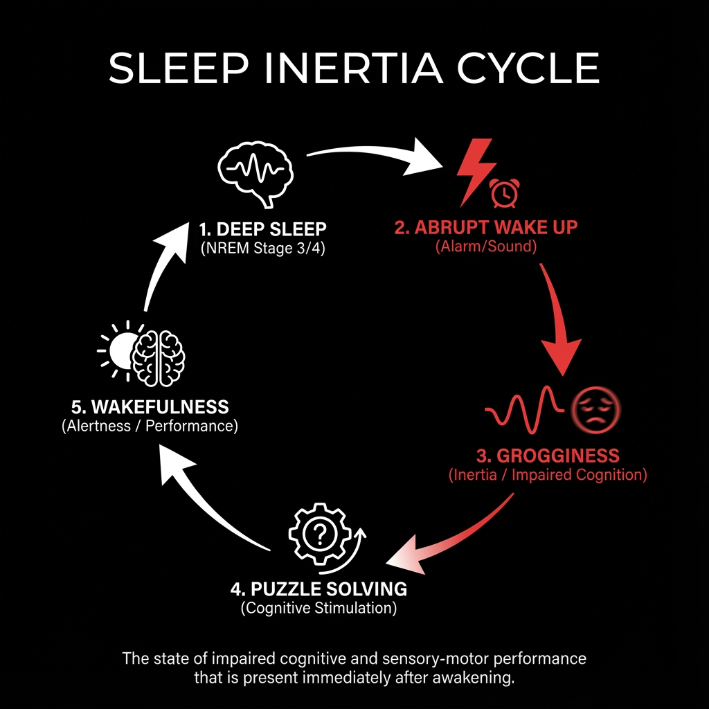 Sleep Inertia Cycle Diagram showing Deep Sleep to Grogginess to Wakefulness